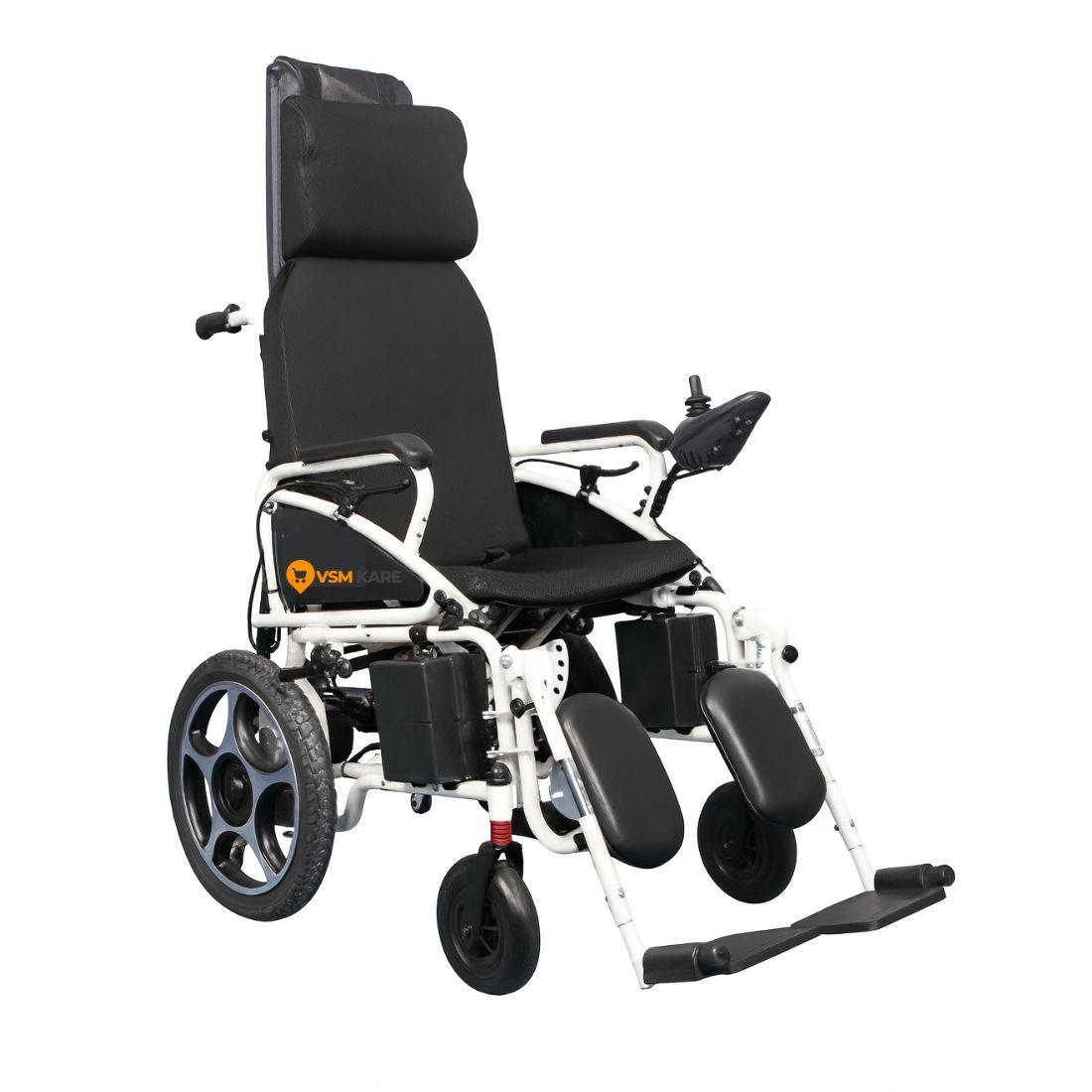 Recliner Electric Wheel chair - Foldable Motorised Wheel chair | Wheel chair with 1 Year Warranty on Joystick & Motor - Lithium Ion Battery