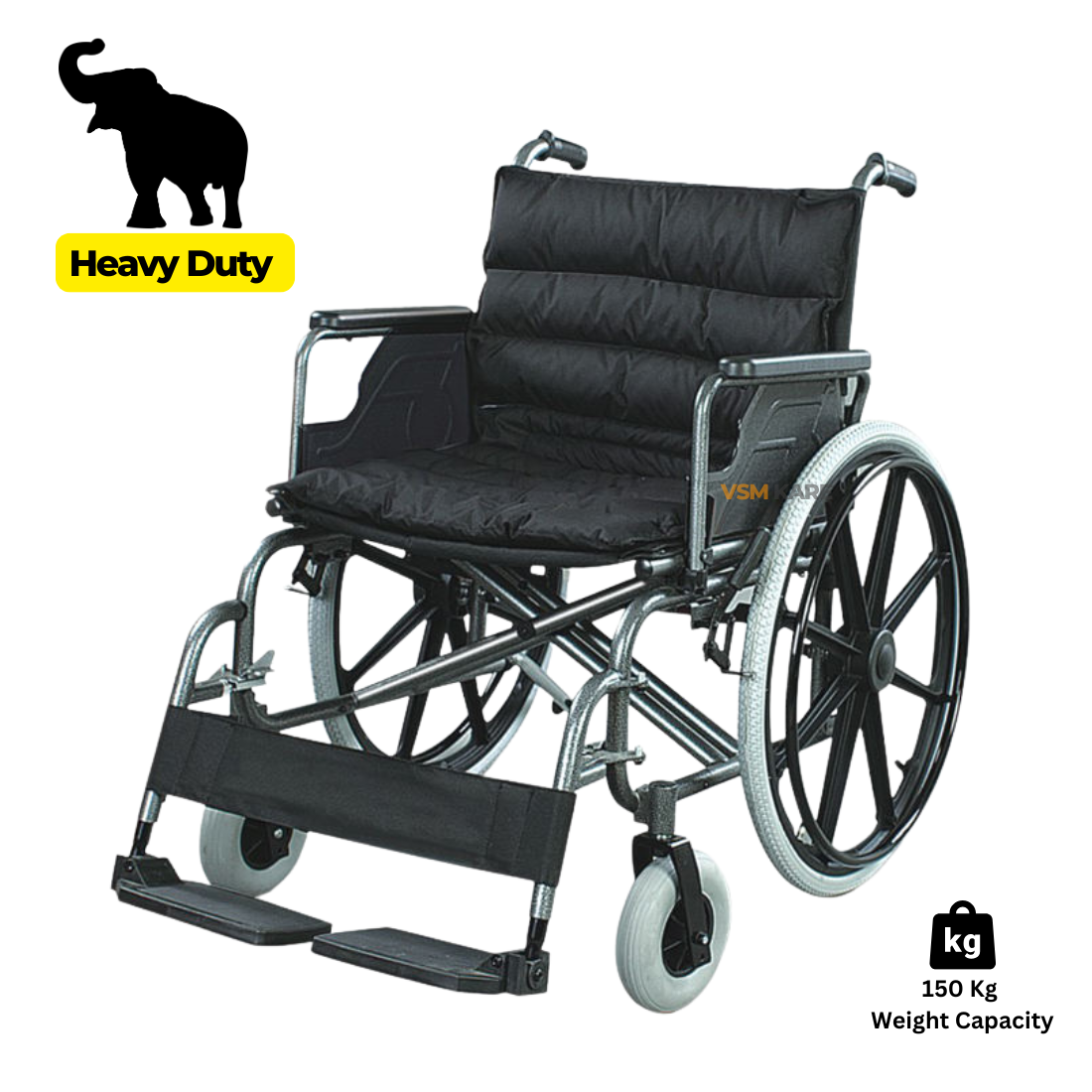 Heavy Duty Foldable Wheelchair with weight capacity of upto 150kgs, Armrest detachable & wider seats