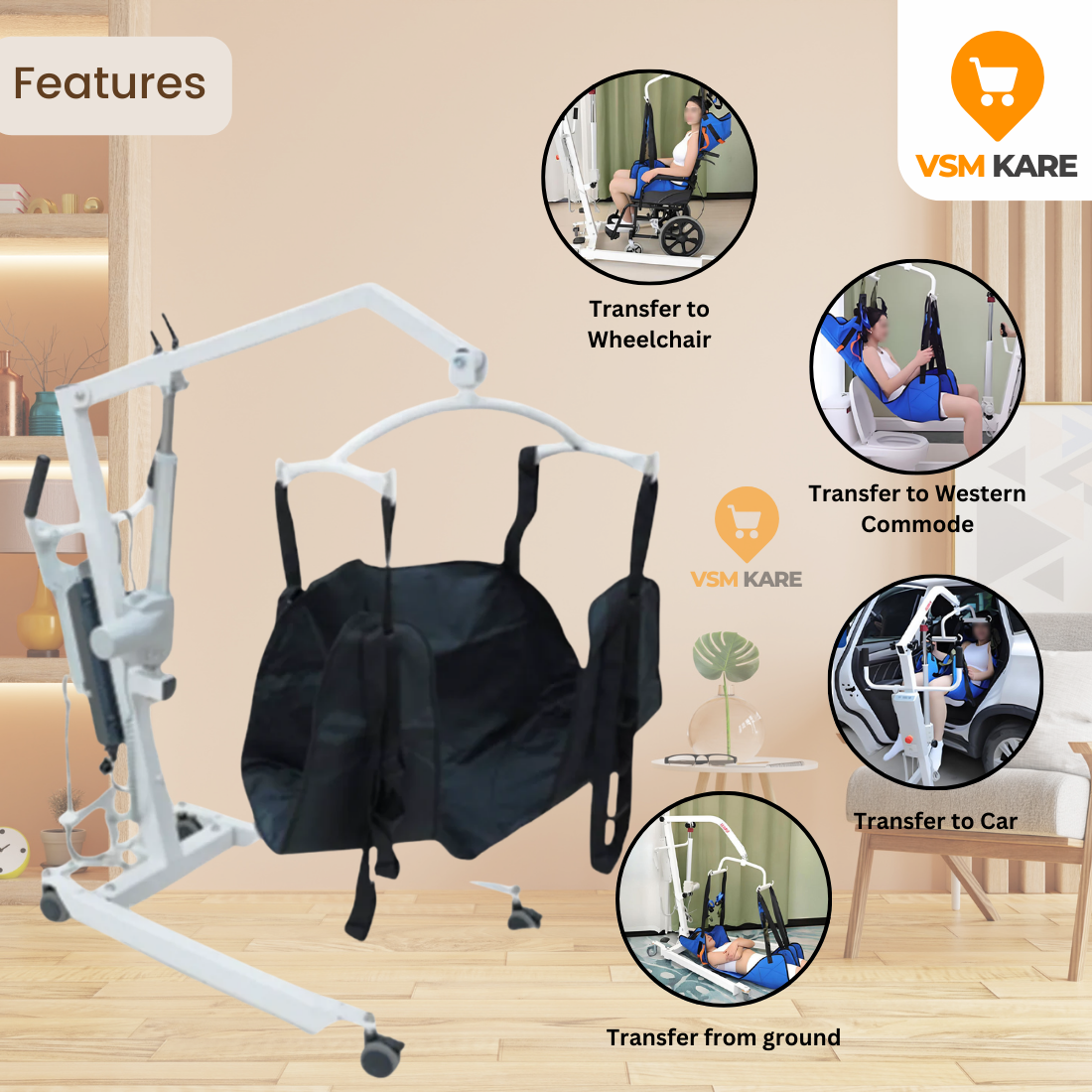 Motorised Patient Lifting Hoist – Adjustable Transfer Aid with Remote Control