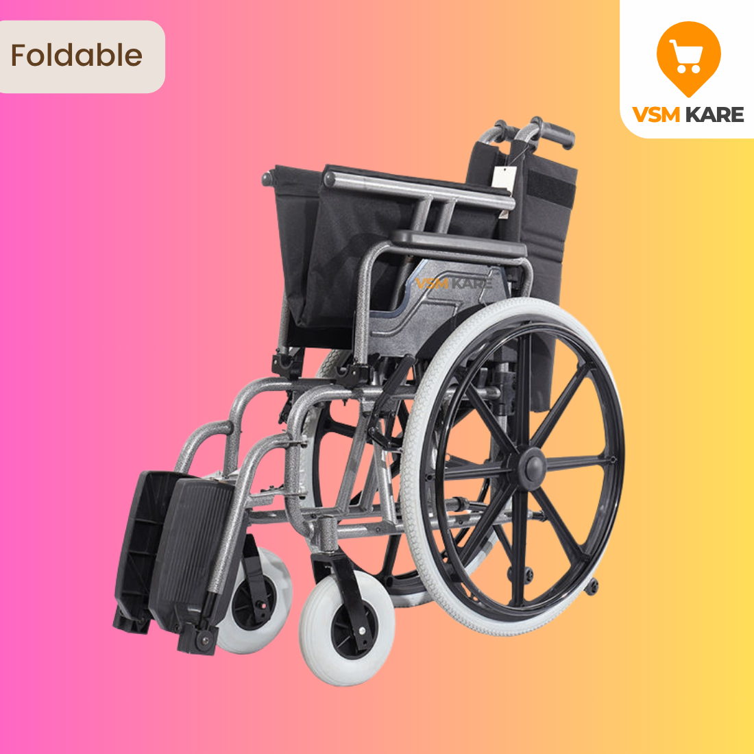 Heavy Duty Foldable Wheelchair with weight capacity of upto 150kgs, Armrest detachable & wider seats