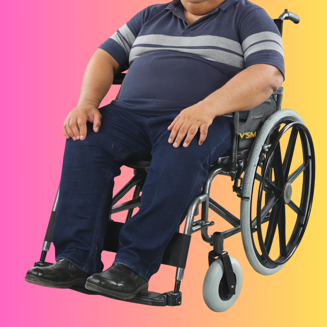 Heavy Duty Foldable Wheelchair with weight capacity of upto 150kgs, Armrest detachable & wider seats