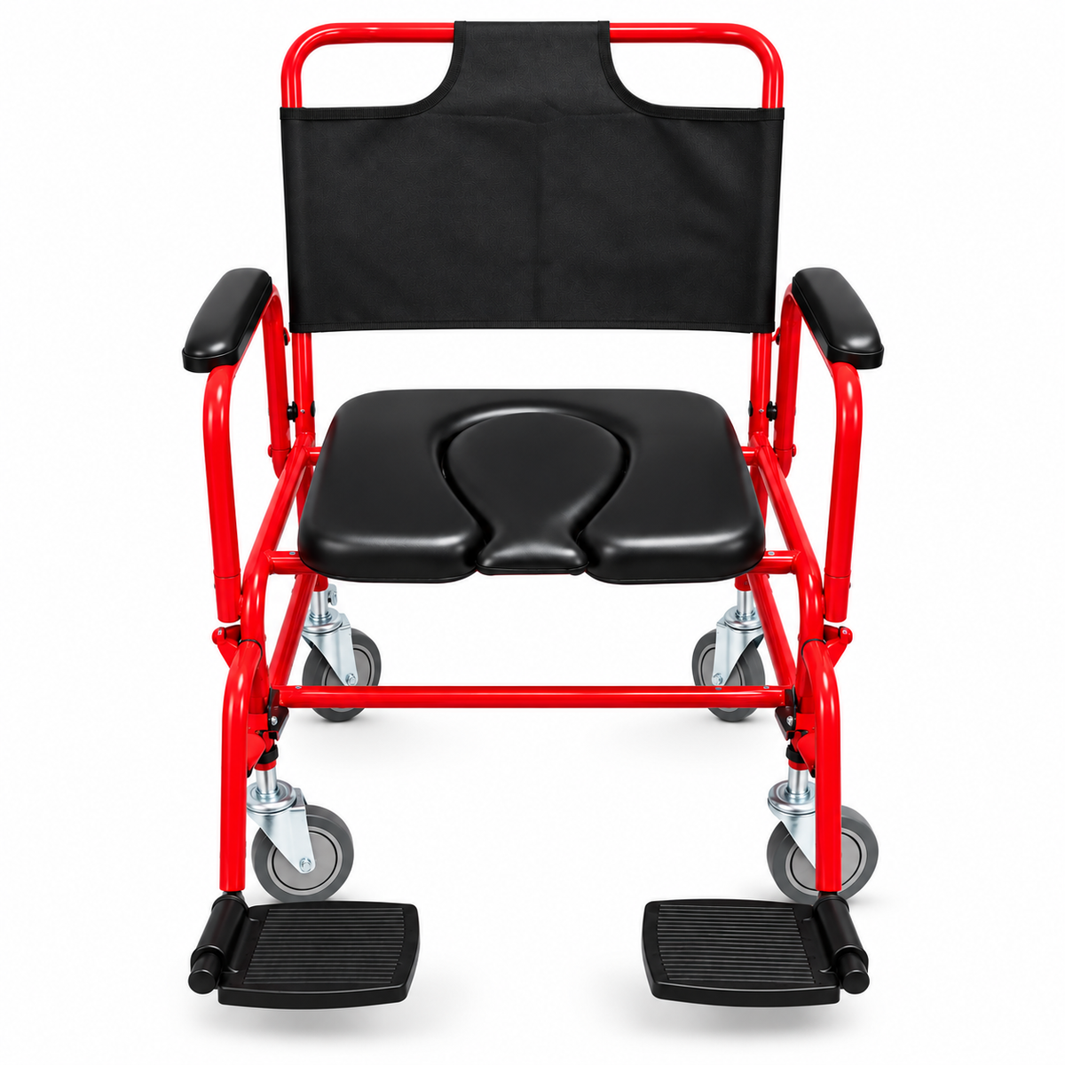 Heavy Duty Bariatric Commode Wheel Chair with Wheel Locks, U-Cut Seat, Removable Handles, Detachable Footrest, 3 Level Height Adjustable