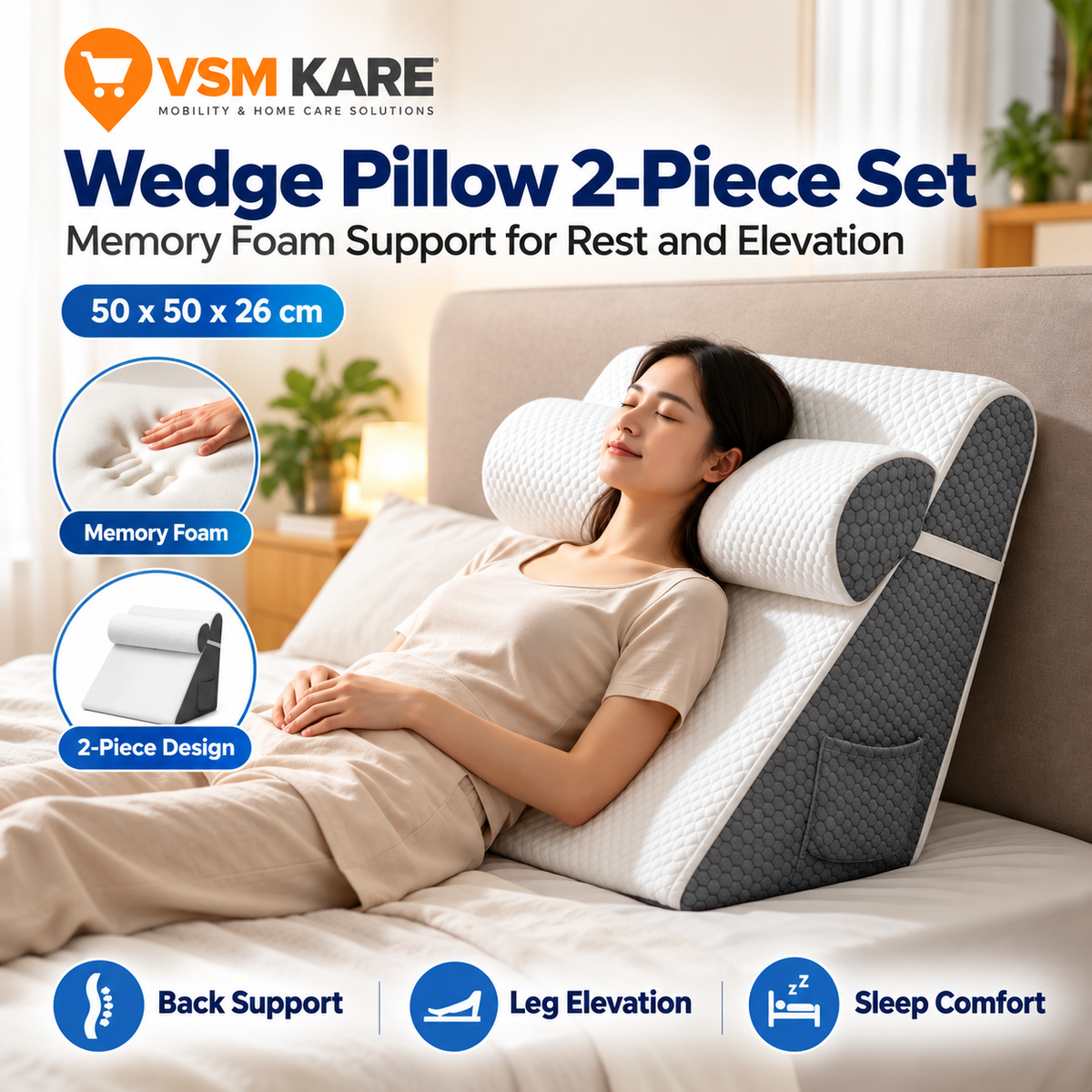 Wedge Pillow 2-Piece Set – Memory Foam Support Pillow for Rest & Elevation