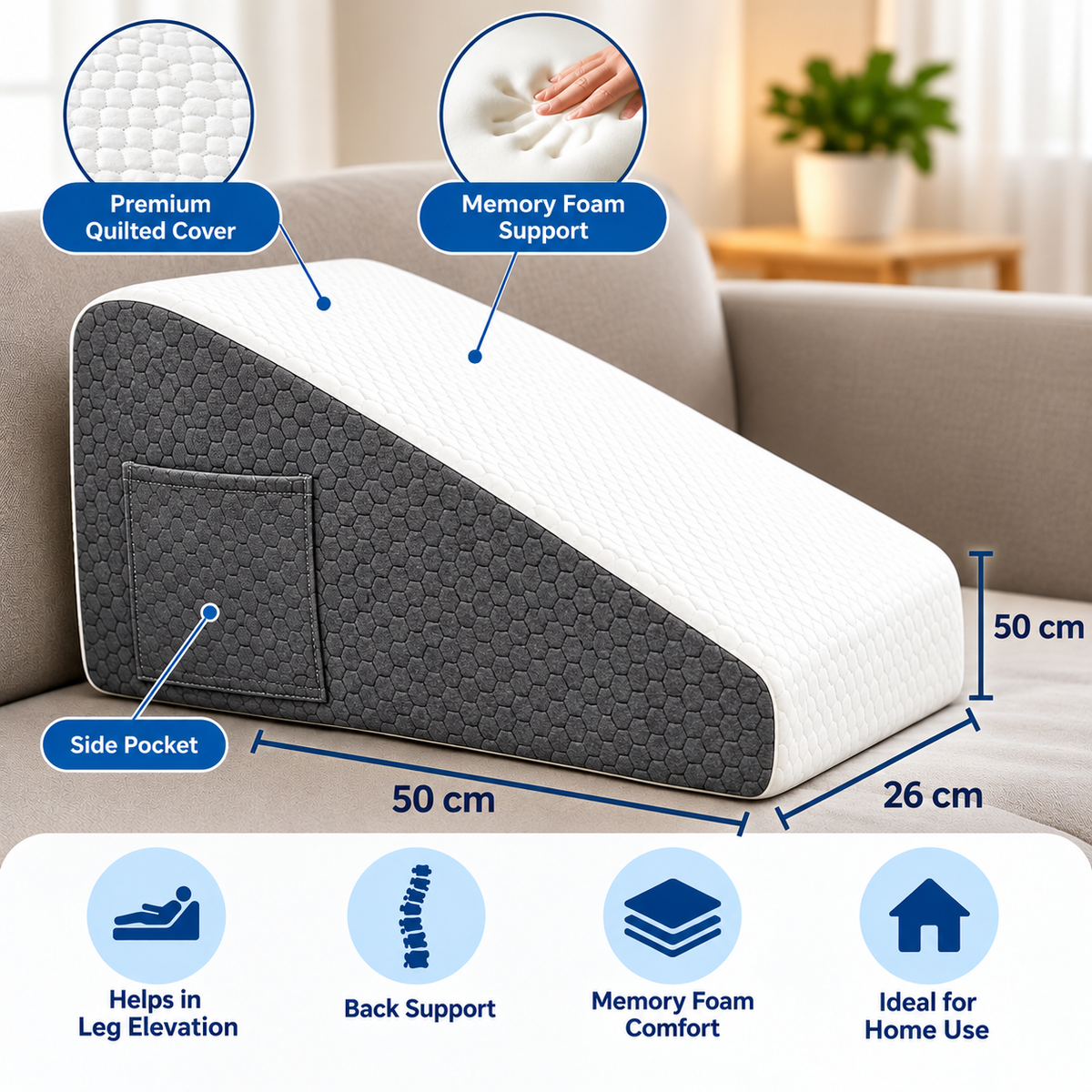 Wedge Pillow 2-Piece Set – Memory Foam Support Pillow for Rest & Elevation