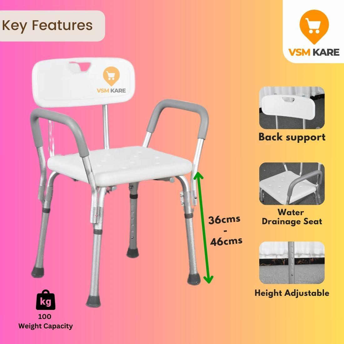 Features of Shower chair with armrest removable & support
