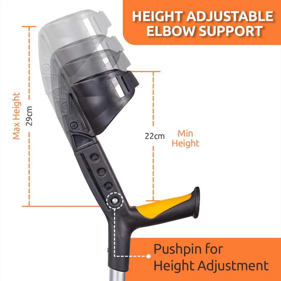 height adjustable elbow support walking stick by Vissco
