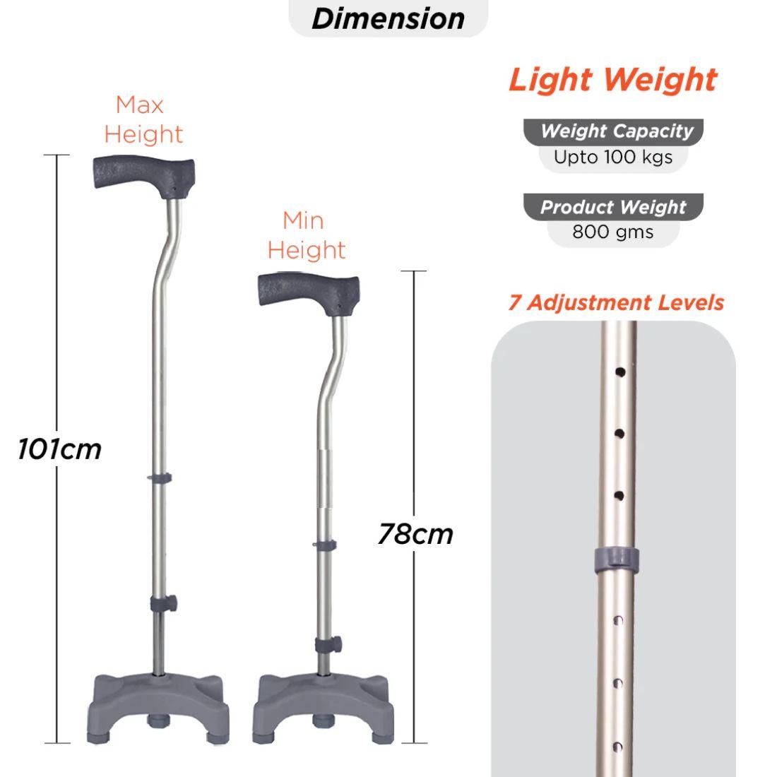 L Shaped Quadripod Walking stick by Vissco