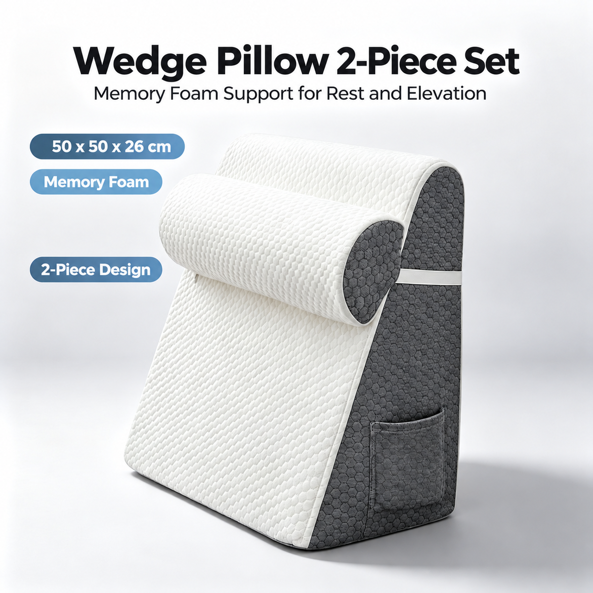 Wedge Pillow 2-Piece Set – Memory Foam Support Pillow for Rest & Elevation