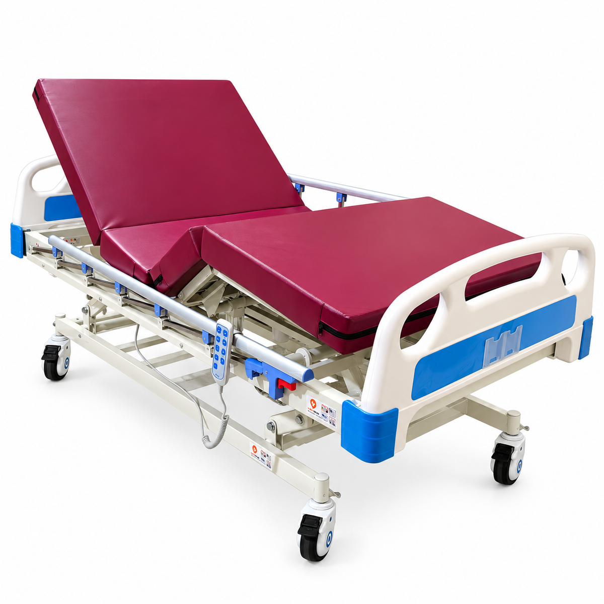 Electric 3 Function fowler Cot for Home/Hospital with Side railing, Wheels & IV Stand (Motorised Cots)